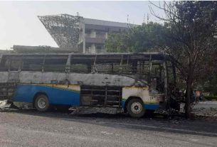 Noida school bus caught fire