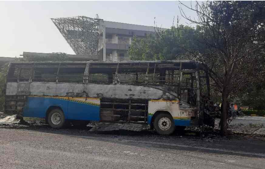 Noida school bus caught fire