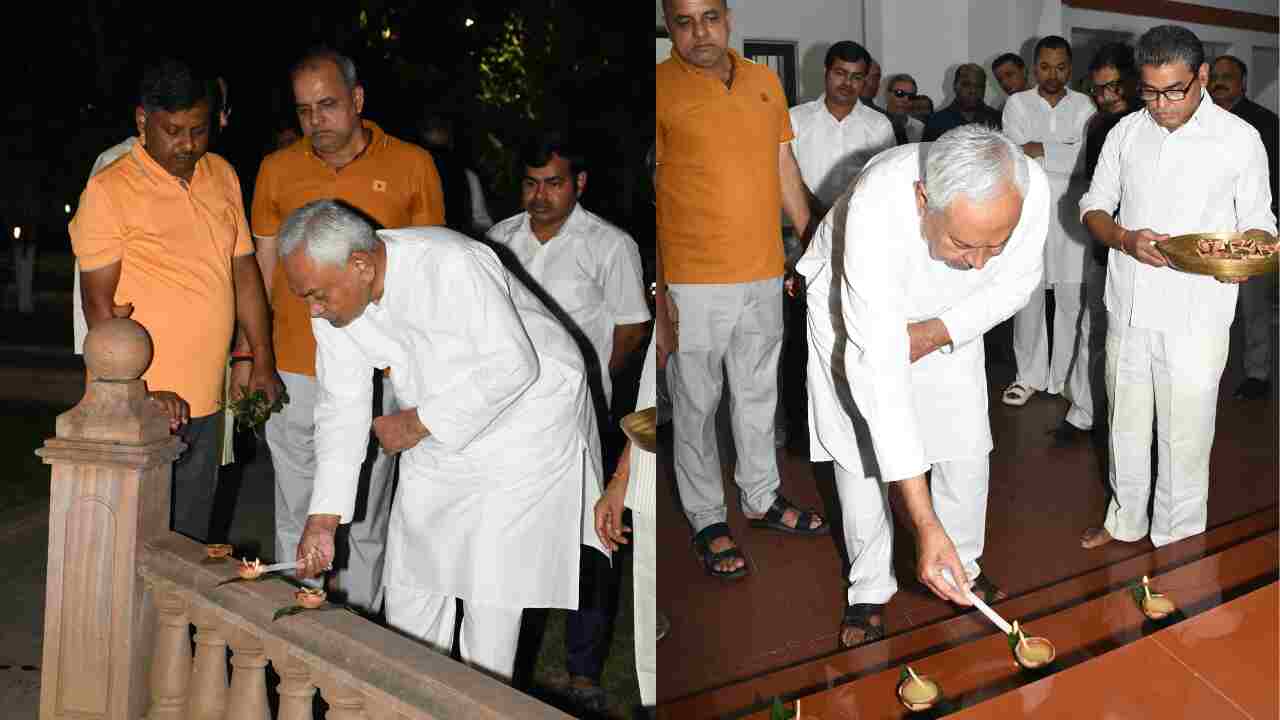 Nitish Kumar: Nitish Kumar celebrated Diwali at CM House, wished happiness and prosperity for the state.